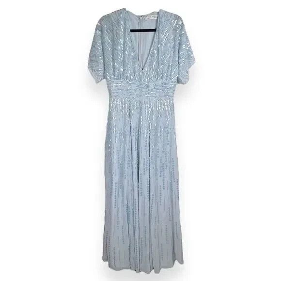 NWT Mac Duggal 10807 Sz 18 Powder Blue Embellished V Neck Evening Gown $598 - Picture 5 of 8